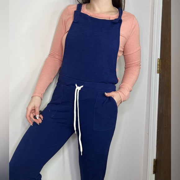 MONROW Knit Casual Overalls in Blue New With Tags Size Large Jumpsuit - Picture 13 of 13